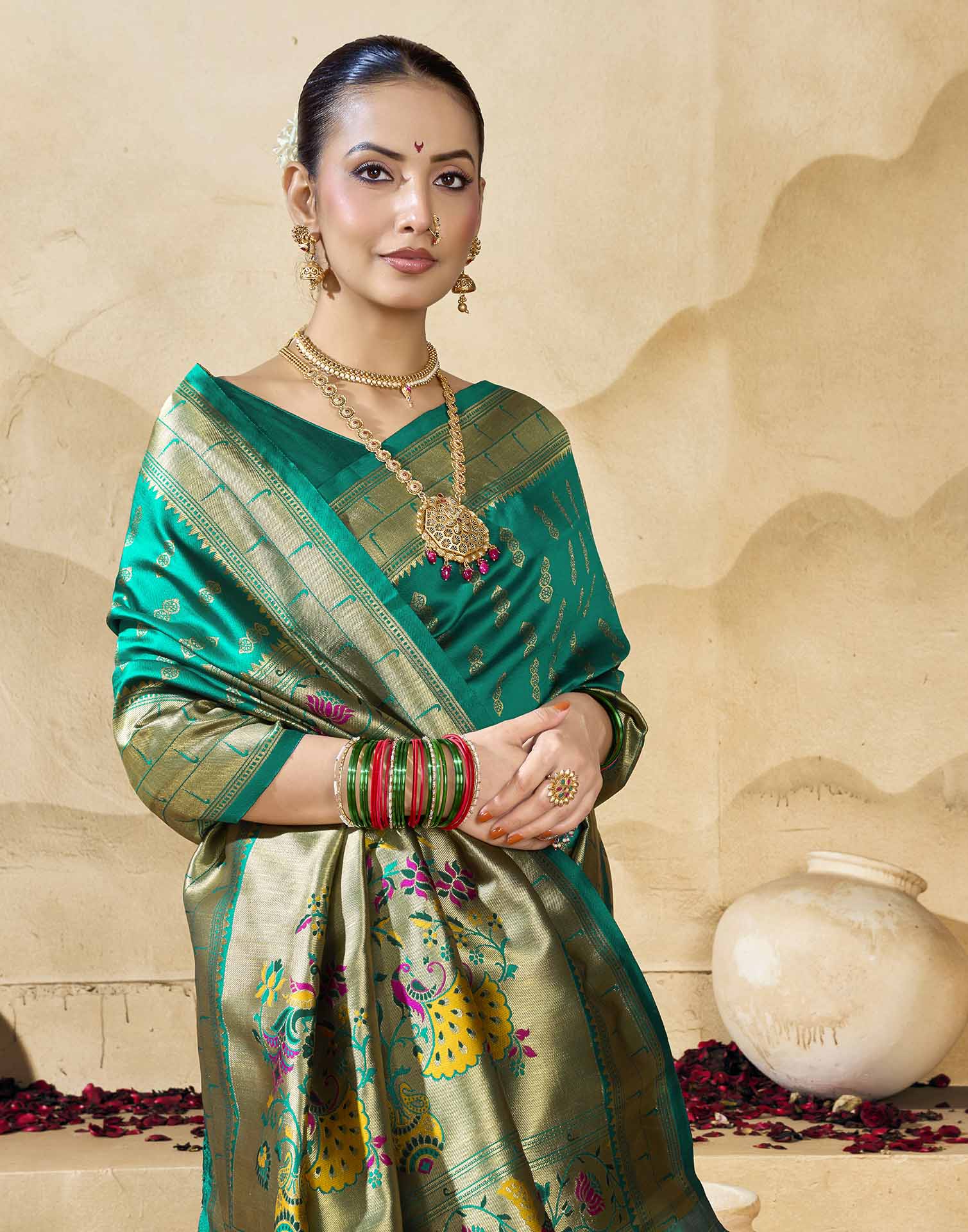 Turqouise Silk Woven Paithani Saree