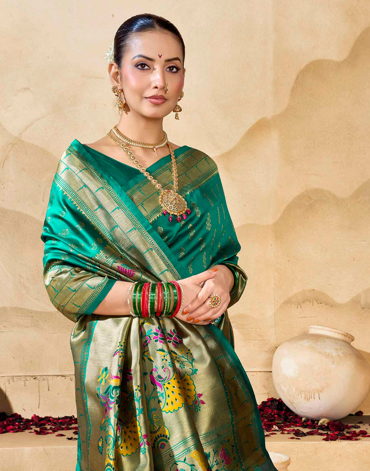 Turqouise Silk Woven Paithani Saree