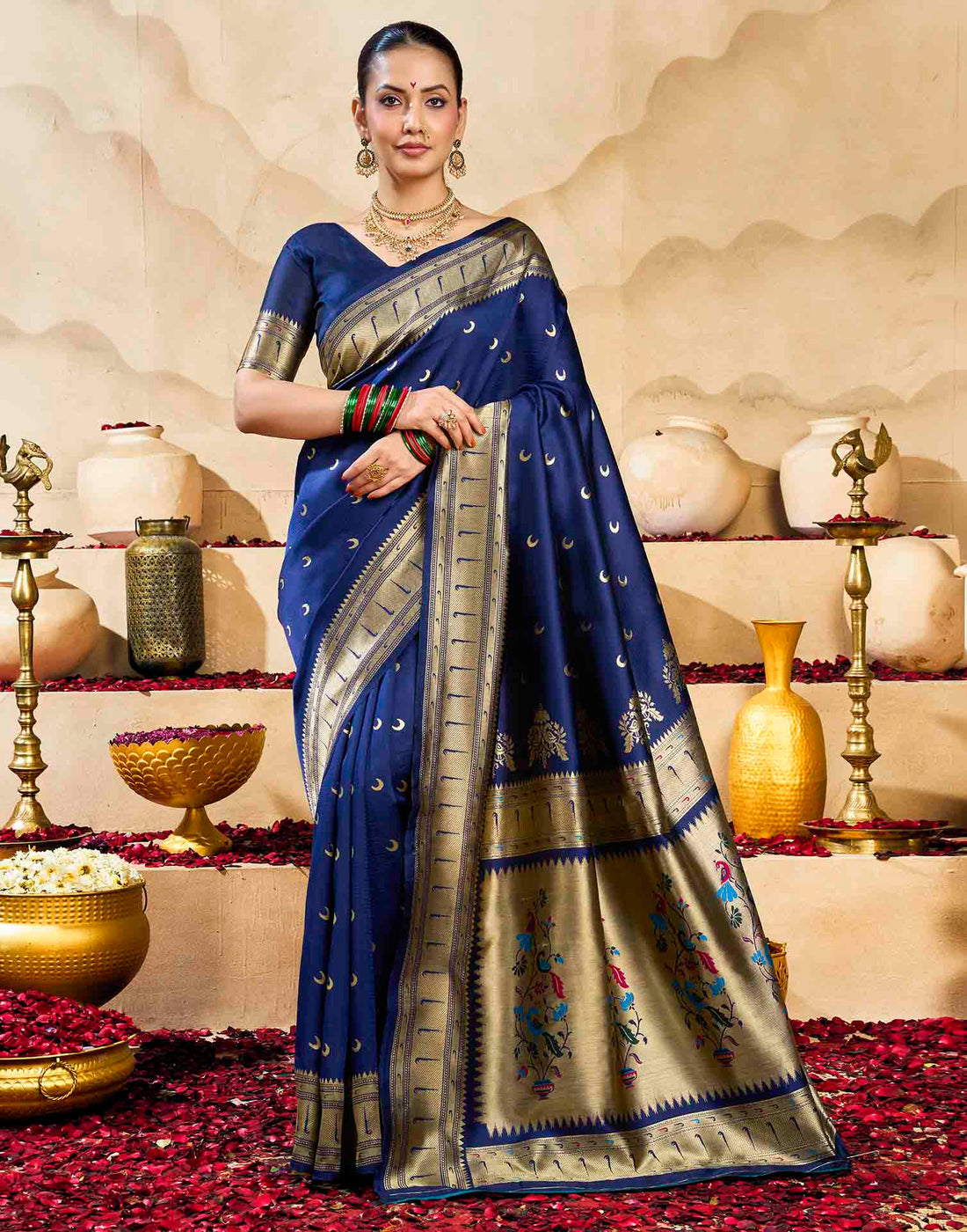 Royal Blue Silk Woven Paithani Saree