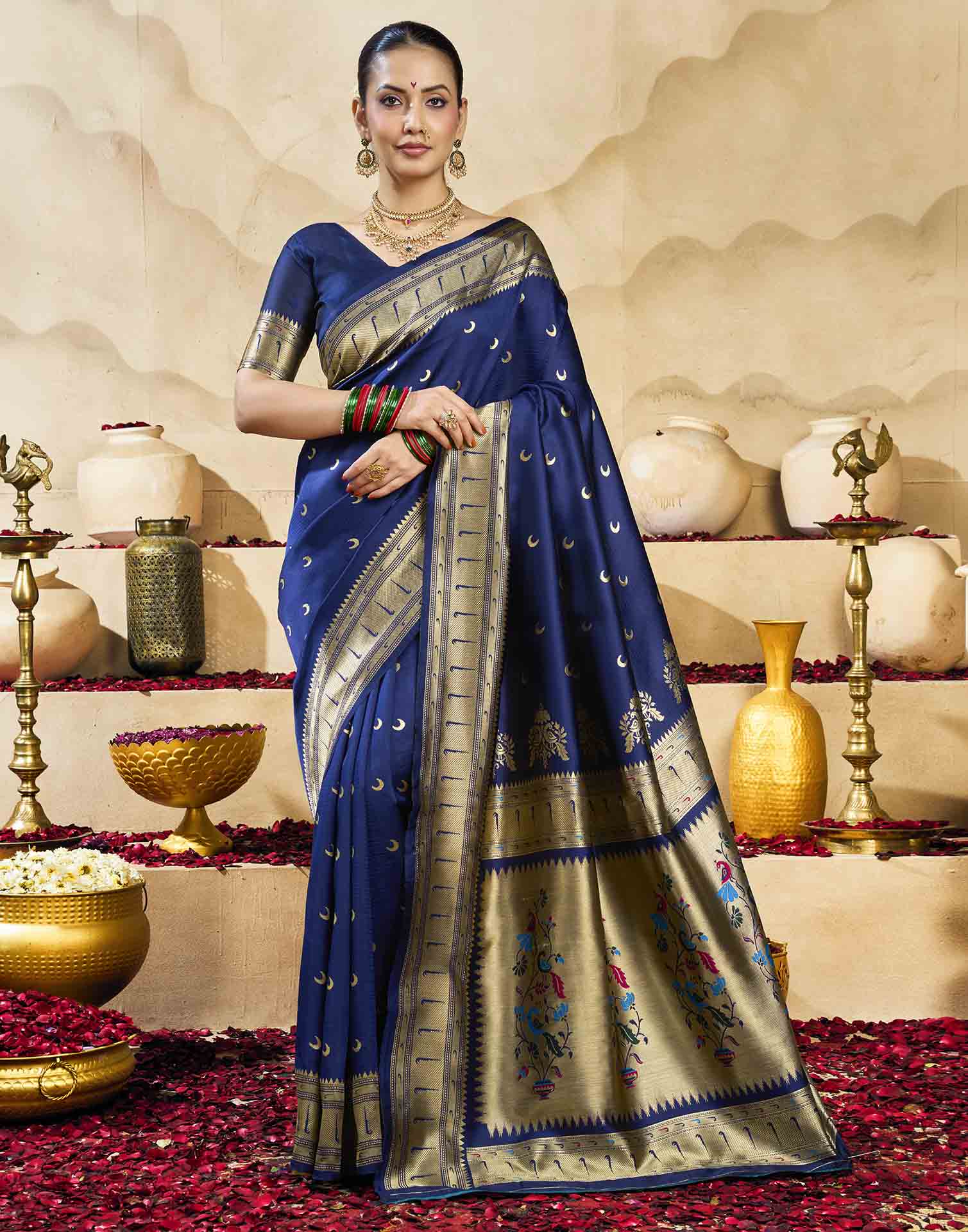 Royal Blue Silk Woven Paithani Saree