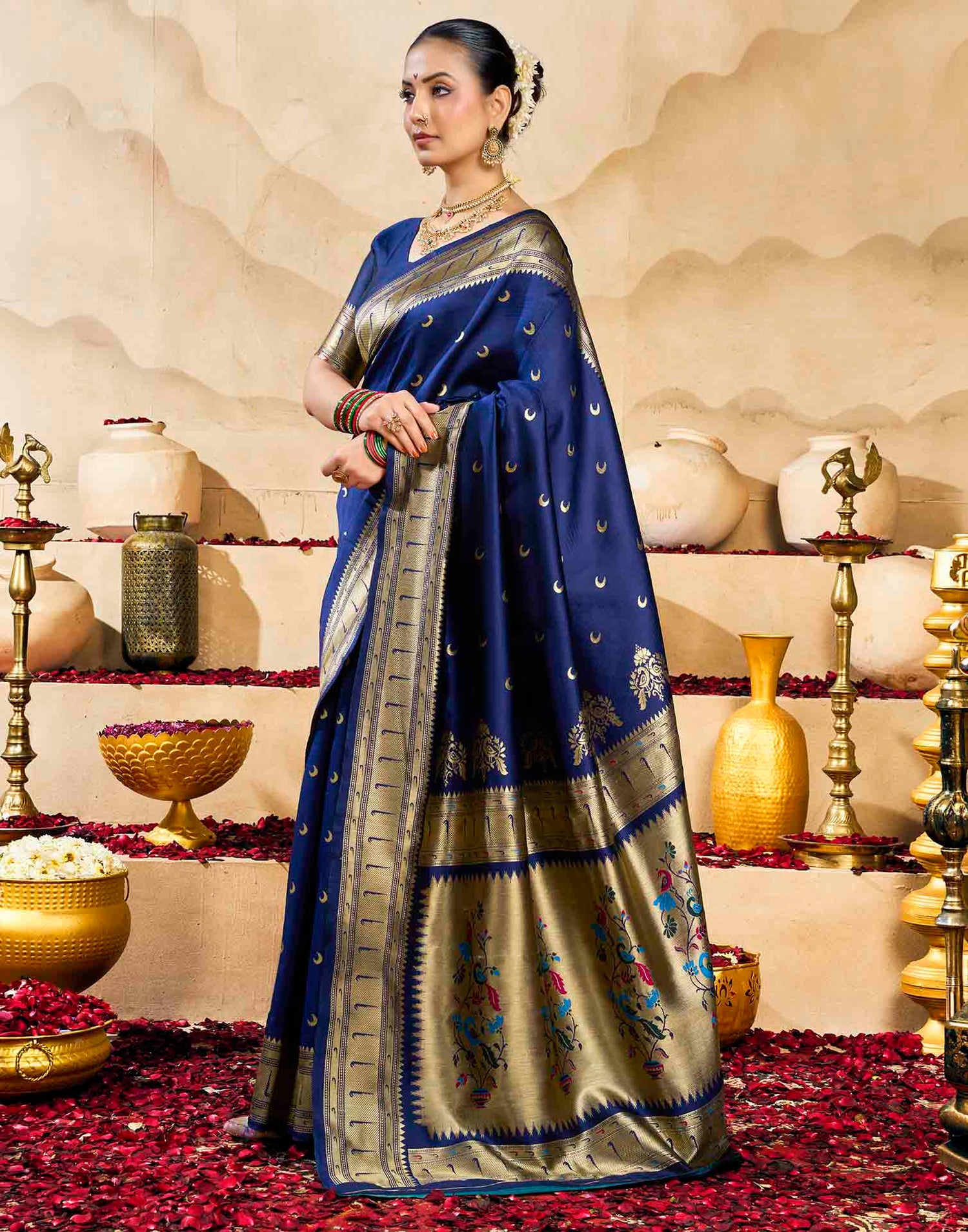 Royal Blue Silk Woven Paithani Saree