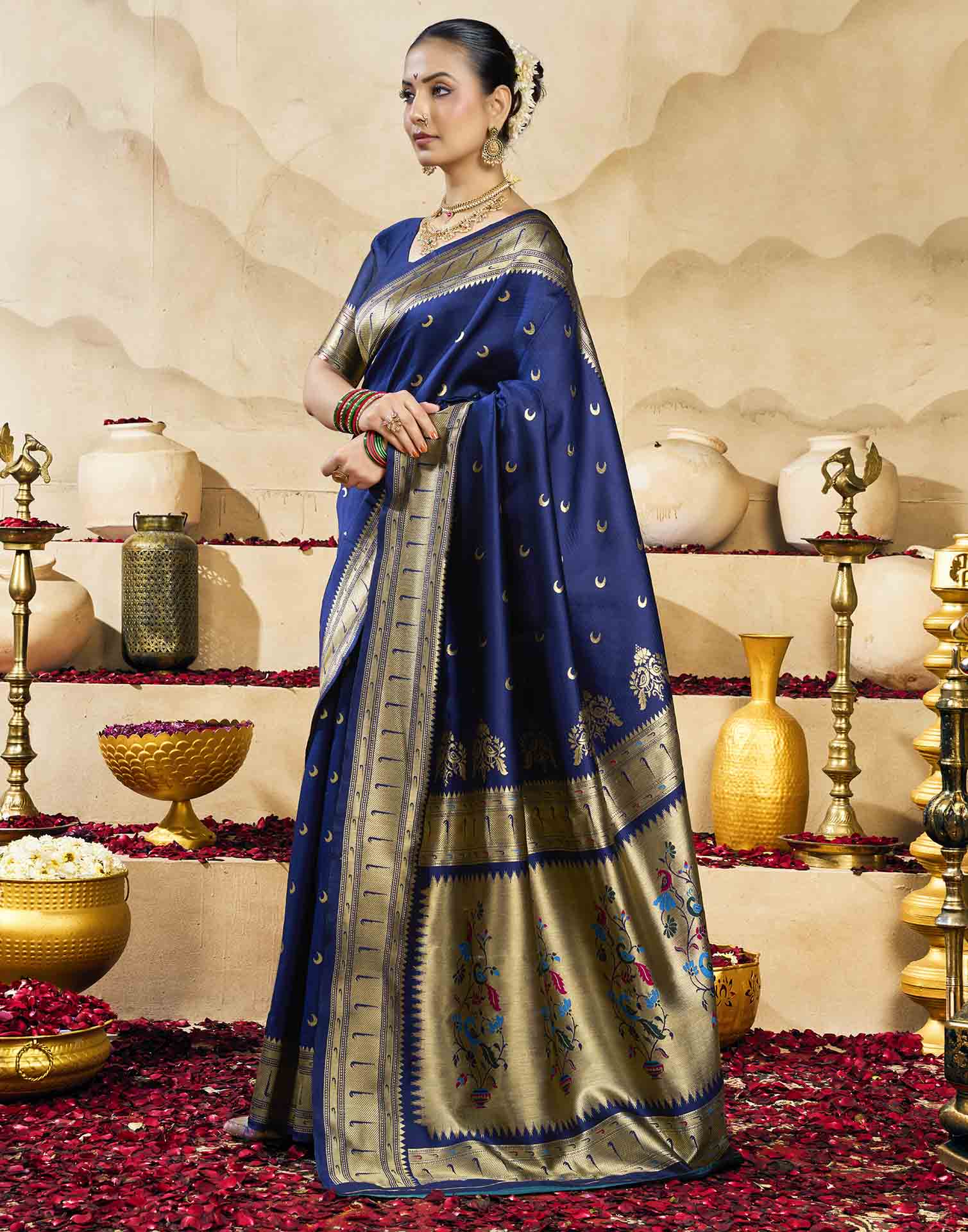 Royal Blue Silk Woven Paithani Saree