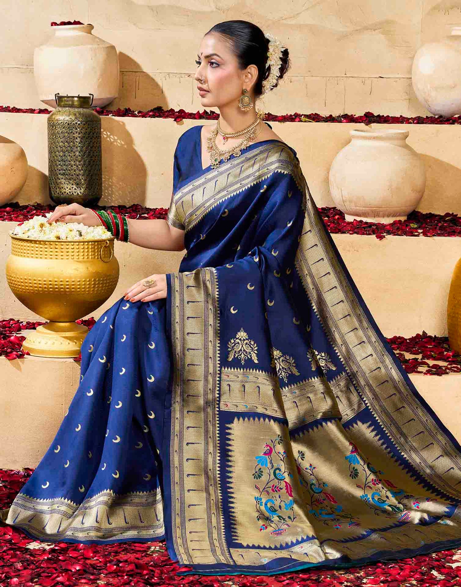 Royal Blue Silk Woven Paithani Saree