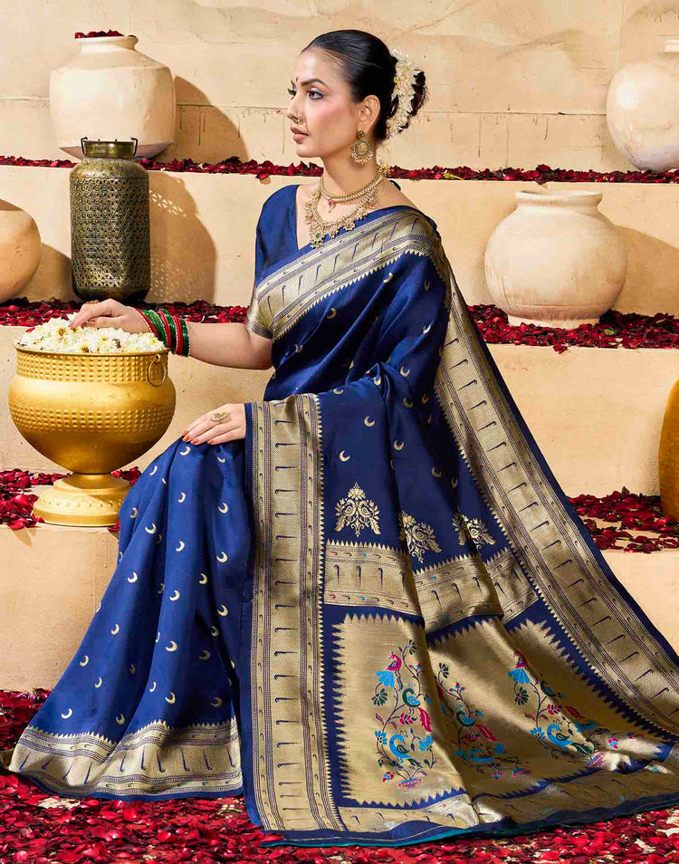 Royal Blue Silk Woven Paithani Saree