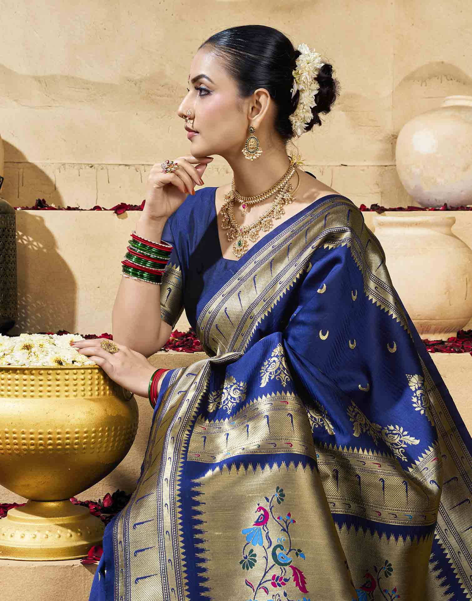 Royal Blue Silk Woven Paithani Saree