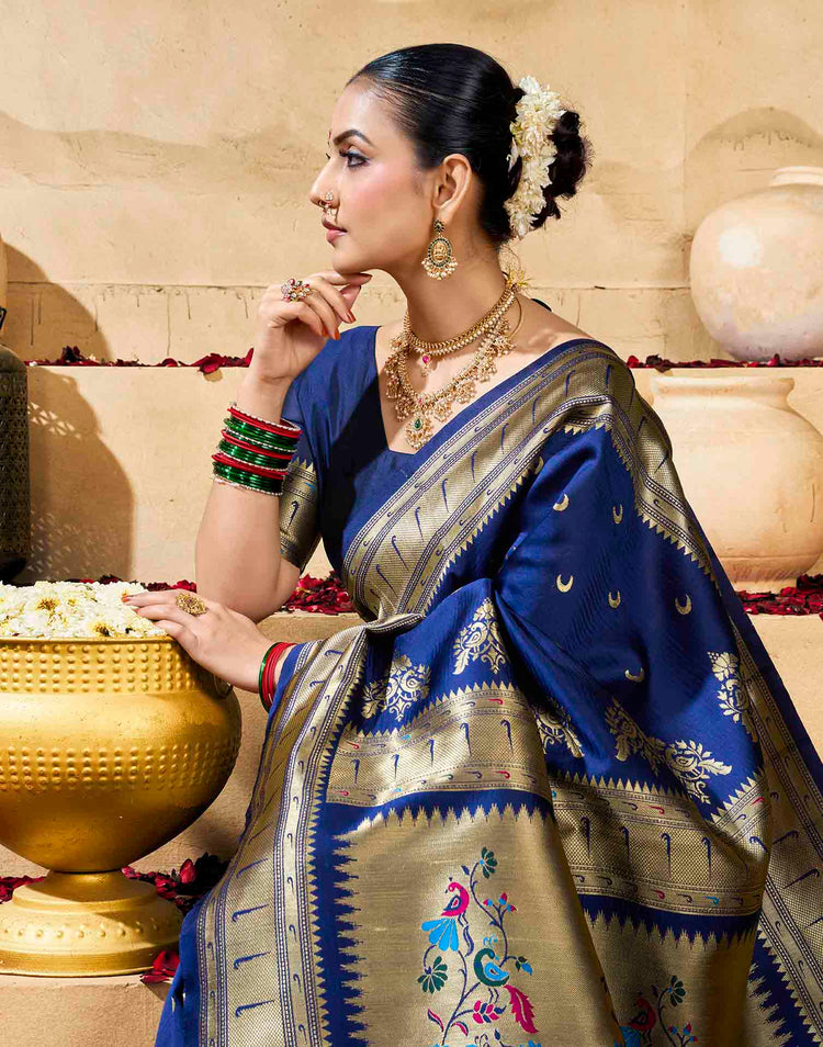 Royal Blue Silk Woven Paithani Saree
