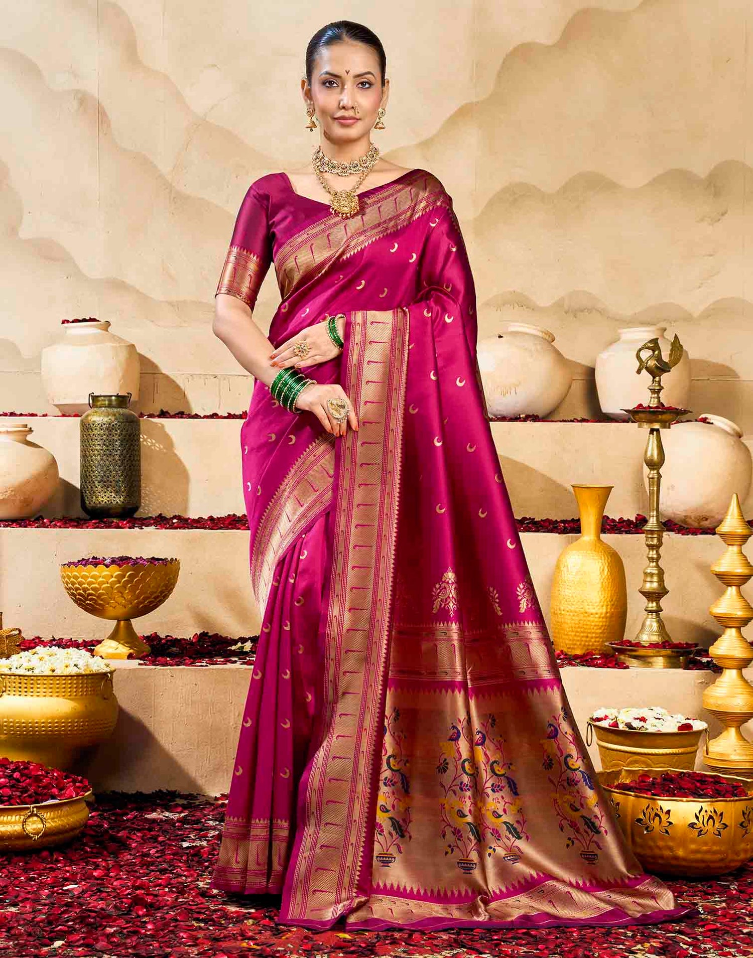 Magenta Silk Woven Paithani Saree
