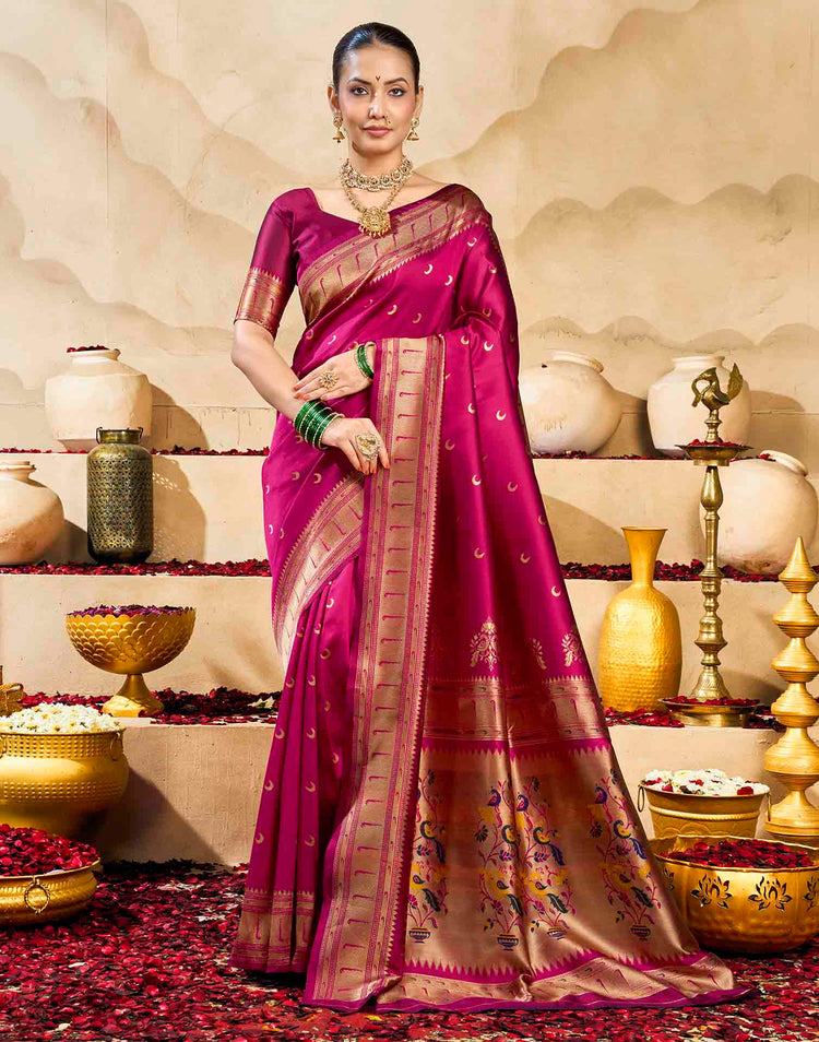 Magenta Silk Woven Paithani Saree