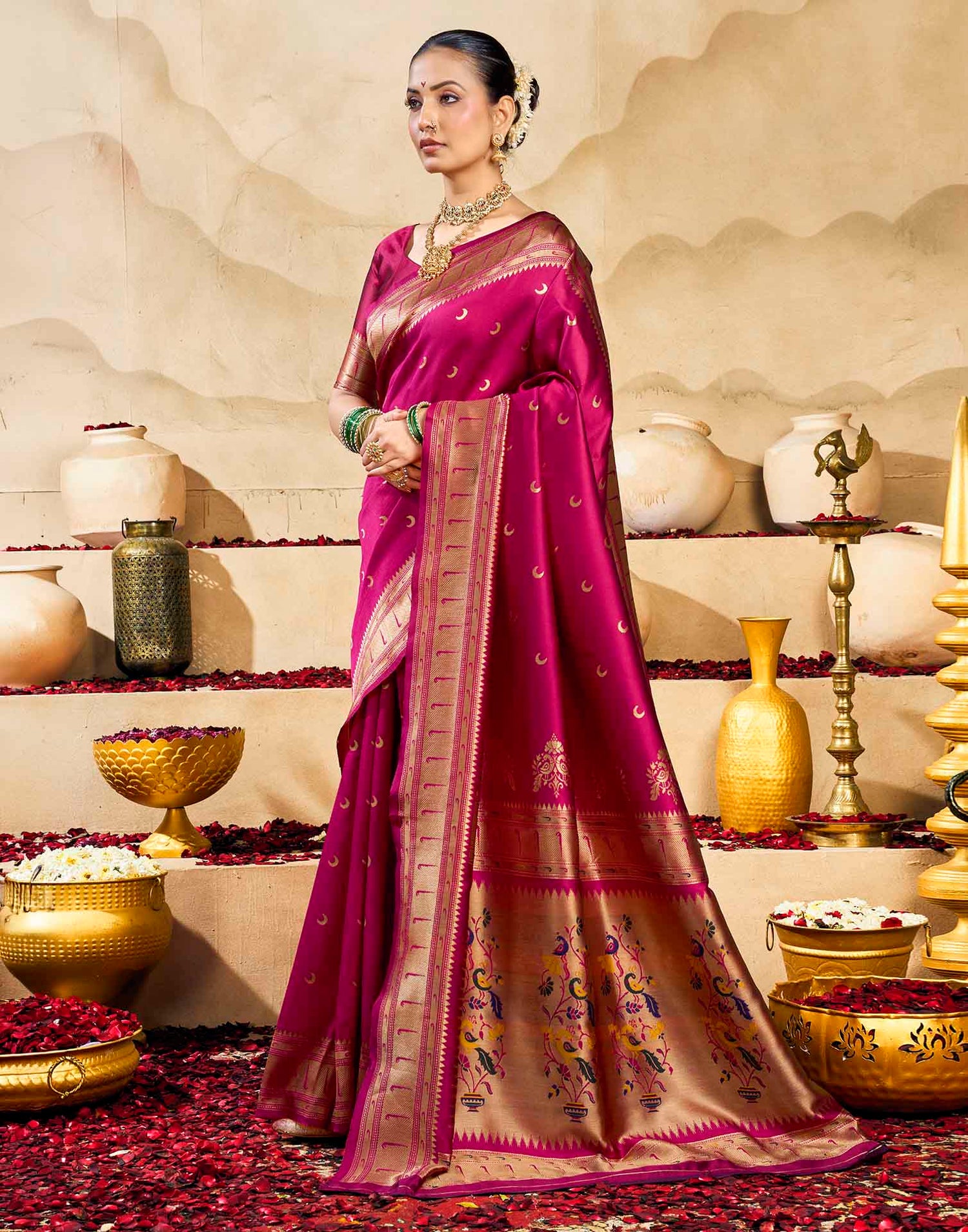 Magenta Silk Woven Paithani Saree