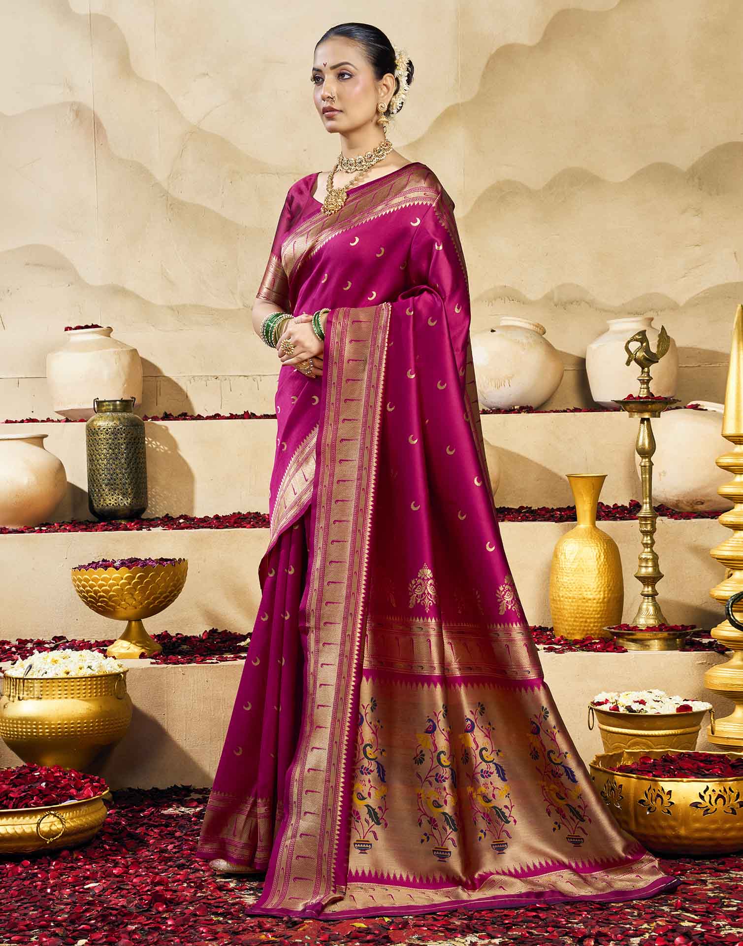 Magenta Silk Woven Paithani Saree