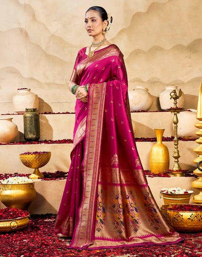 Magenta Silk Woven Paithani Saree