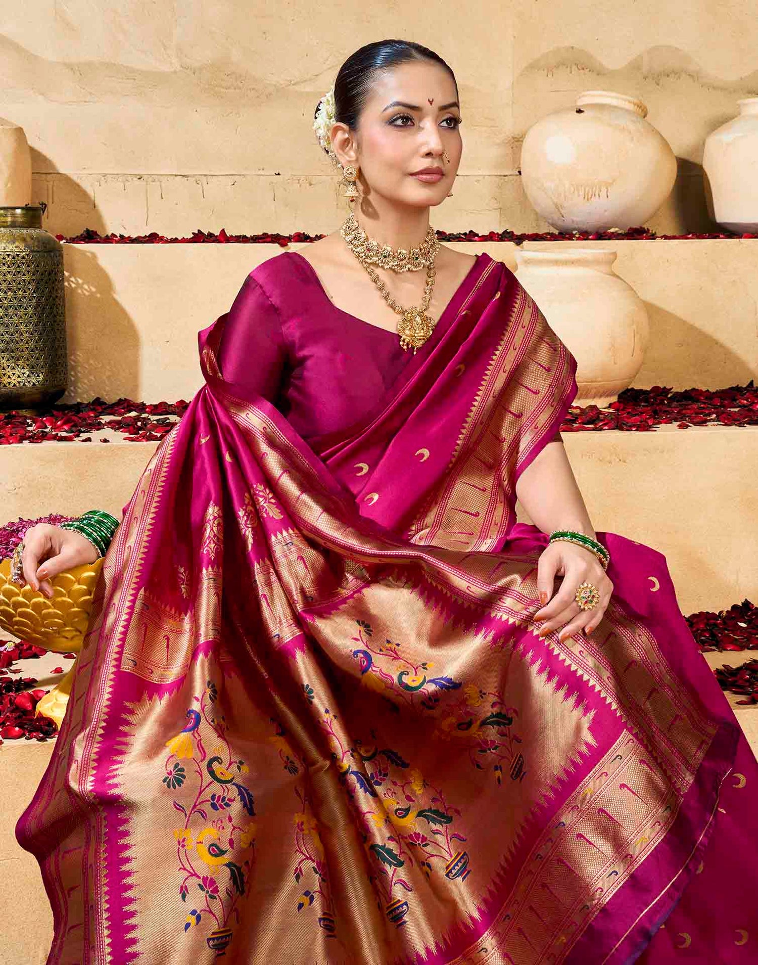Magenta Silk Woven Paithani Saree