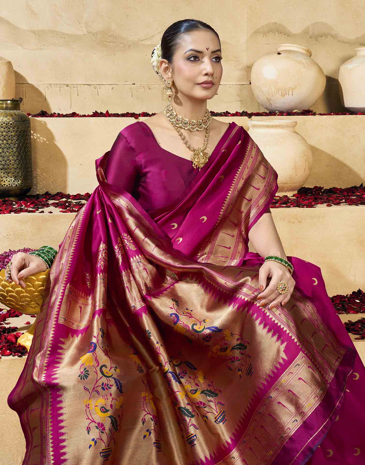 Magenta Silk Woven Paithani Saree
