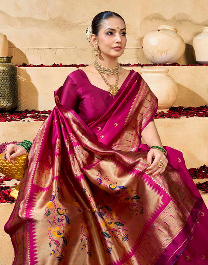 Magenta Silk Woven Paithani Saree