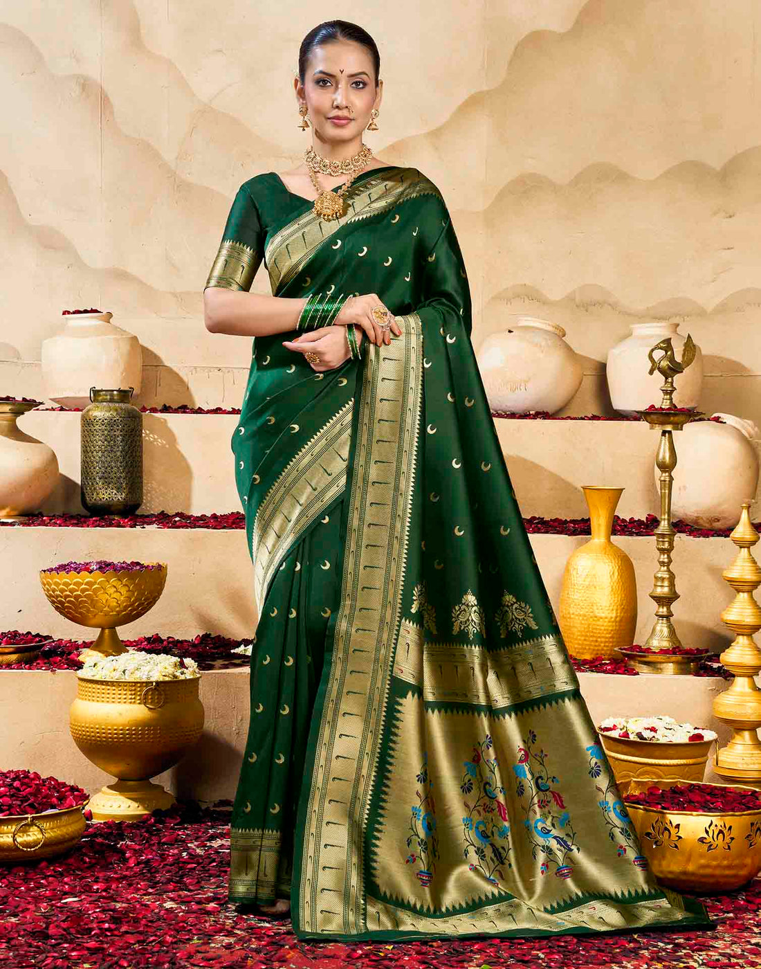 Dark Green Silk Woven Paithani Saree
