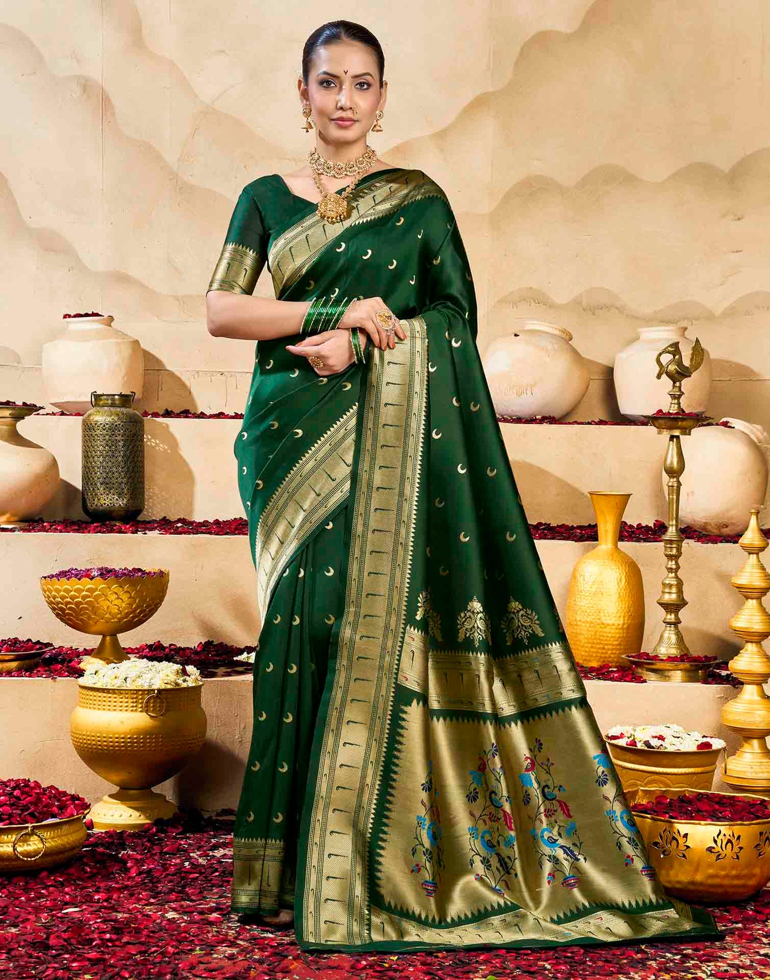 Dark Green Silk Woven Paithani Saree