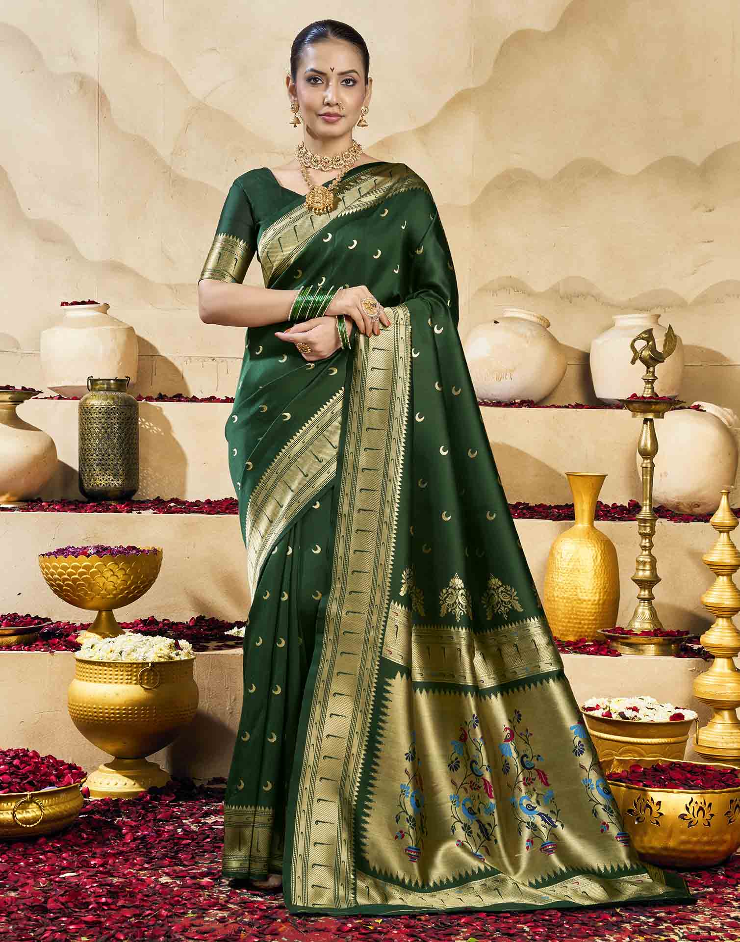 Dark Green Silk Woven Paithani Saree