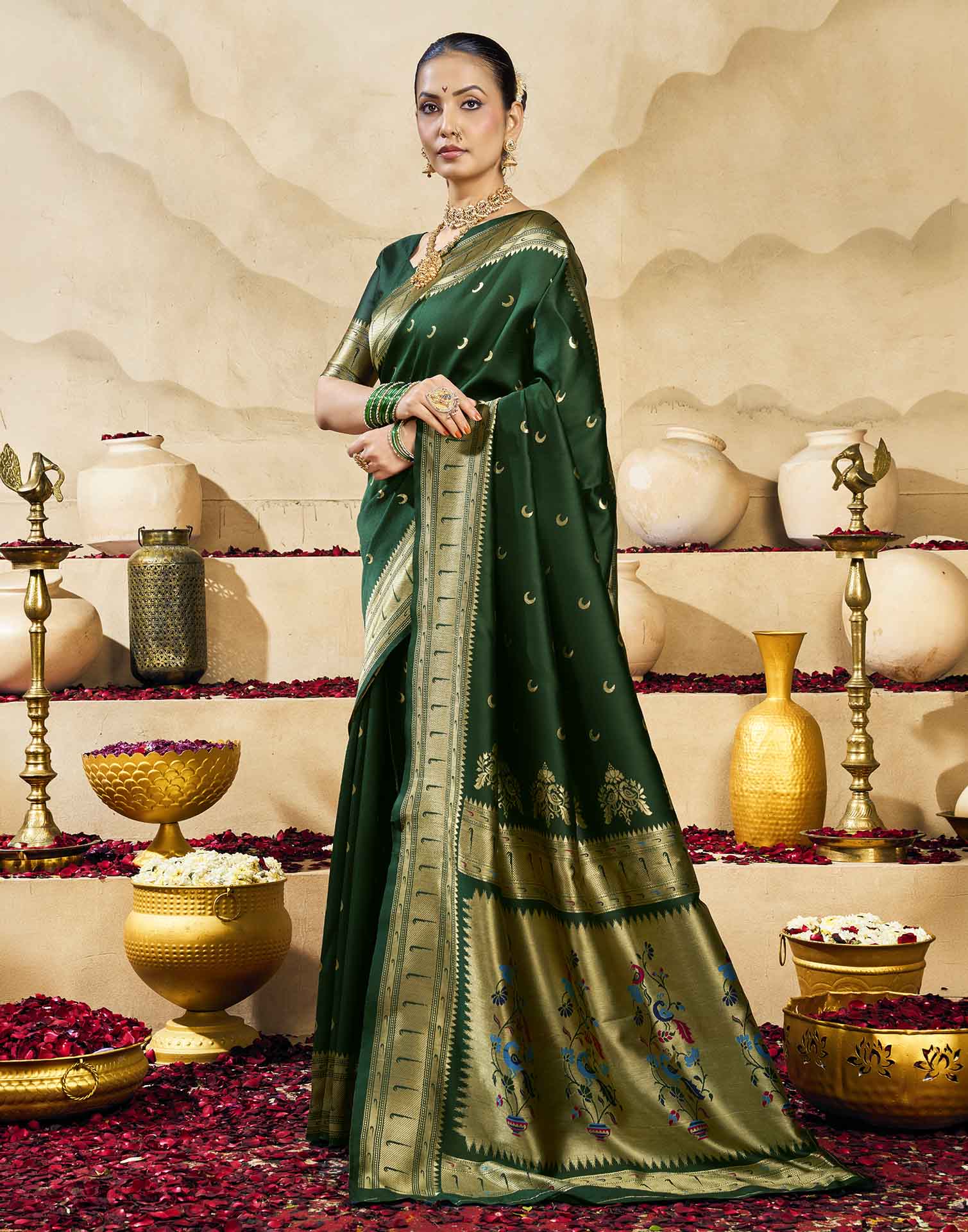Dark Green Silk Woven Paithani Saree