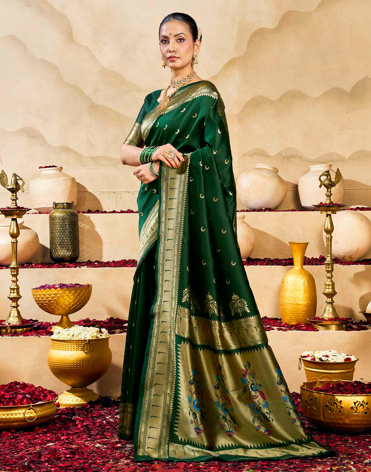 Dark Green Silk Woven Paithani Saree