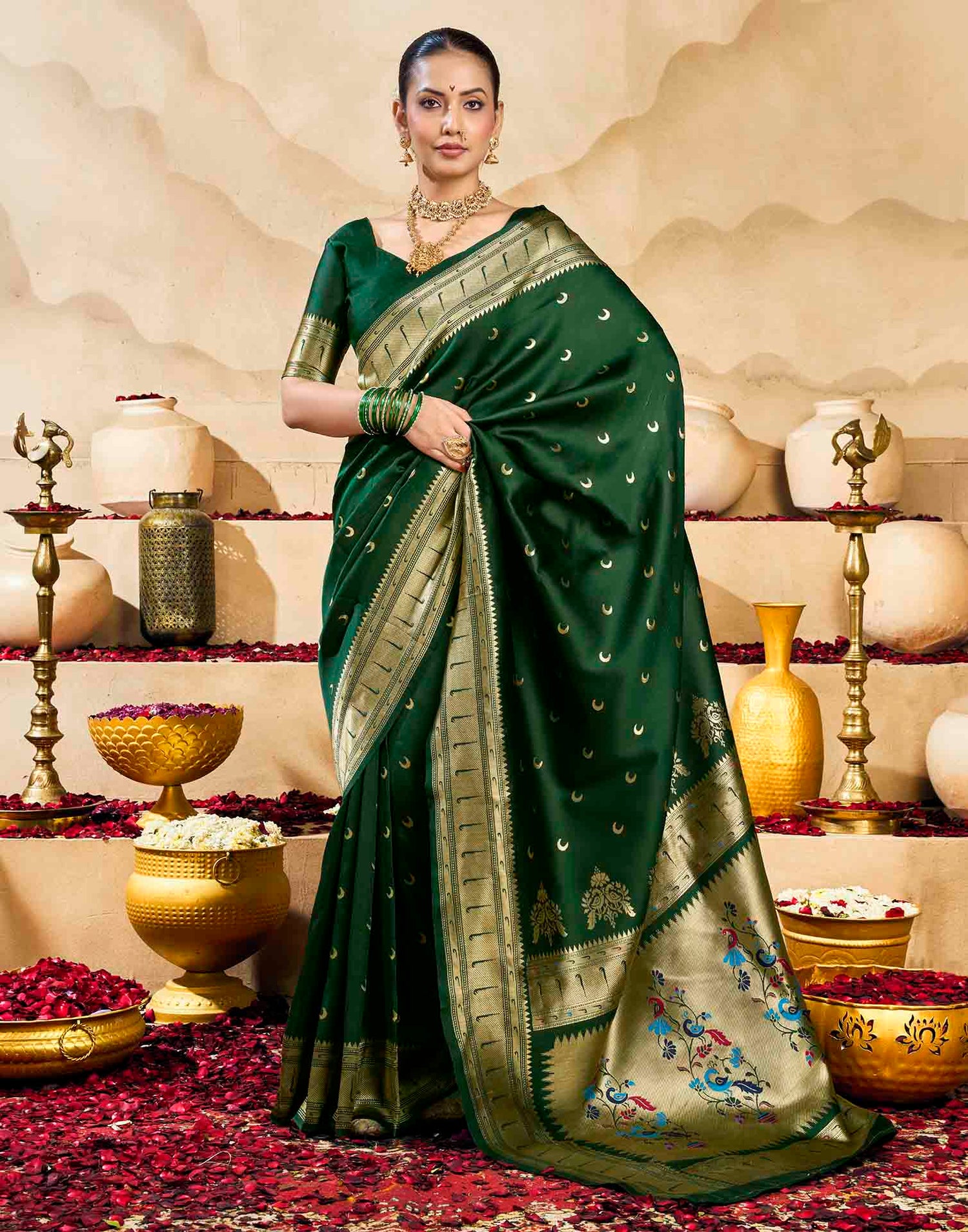 Dark Green Silk Woven Paithani Saree