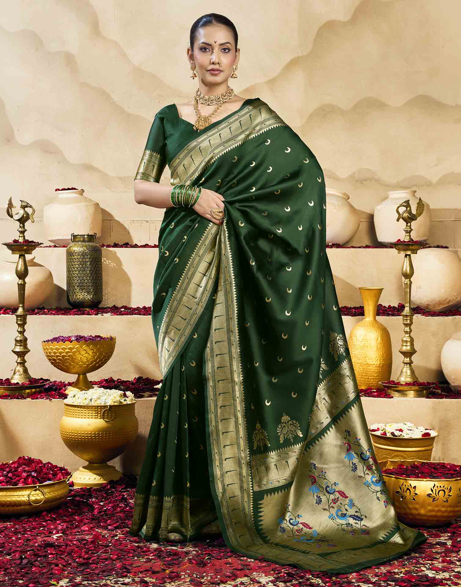 Dark Green Silk Woven Paithani Saree