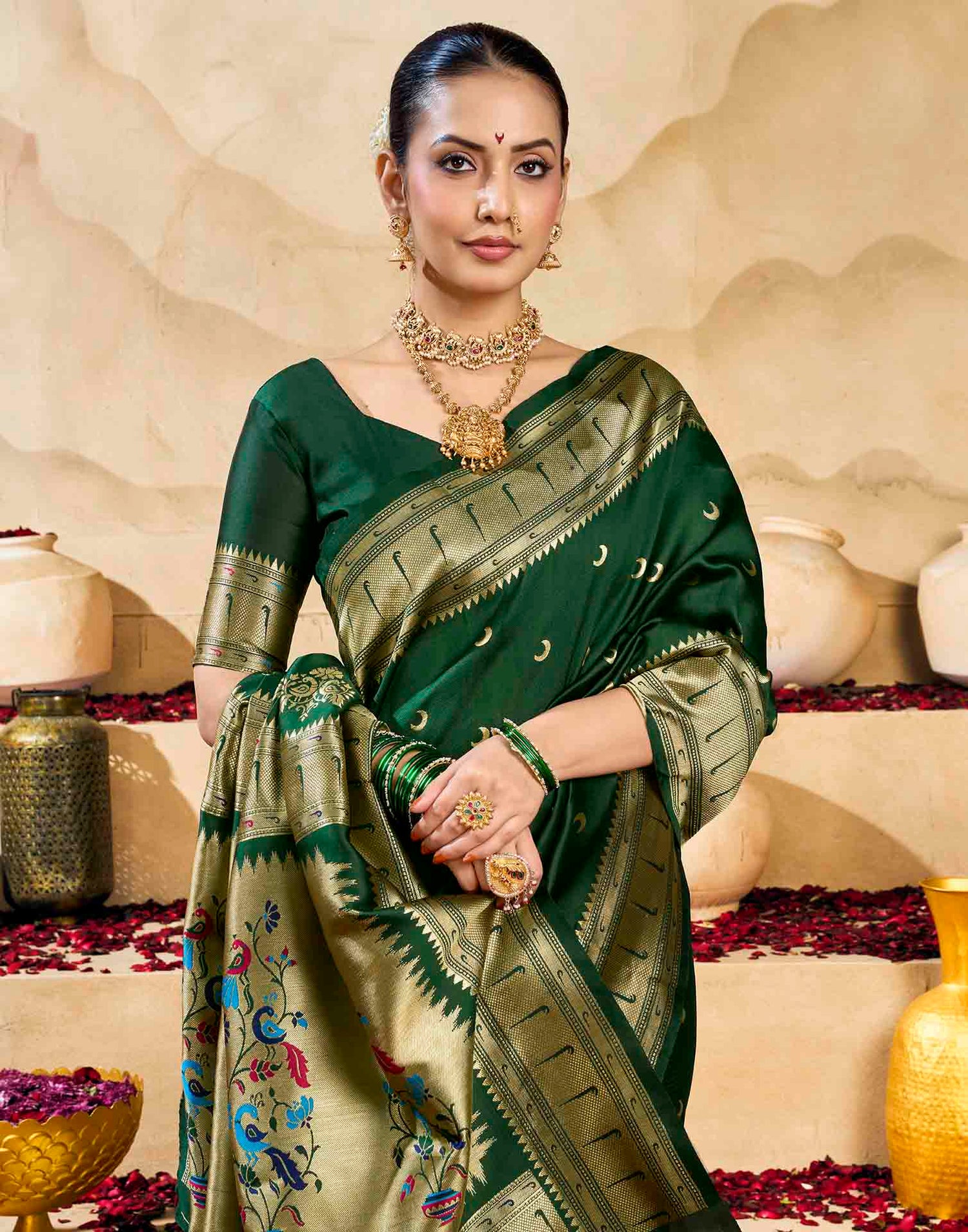 Dark Green Silk Woven Paithani Saree