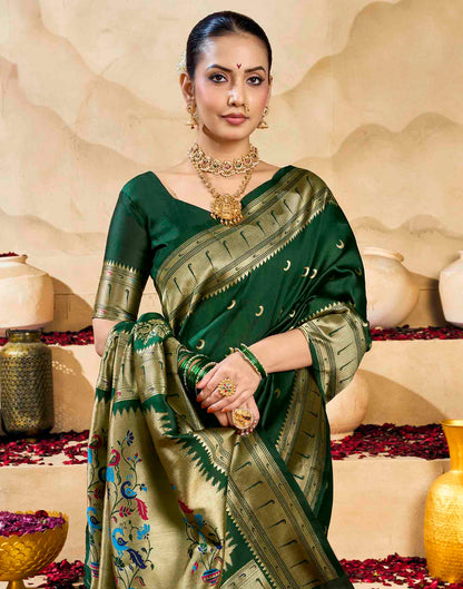 Dark Green Silk Woven Paithani Saree