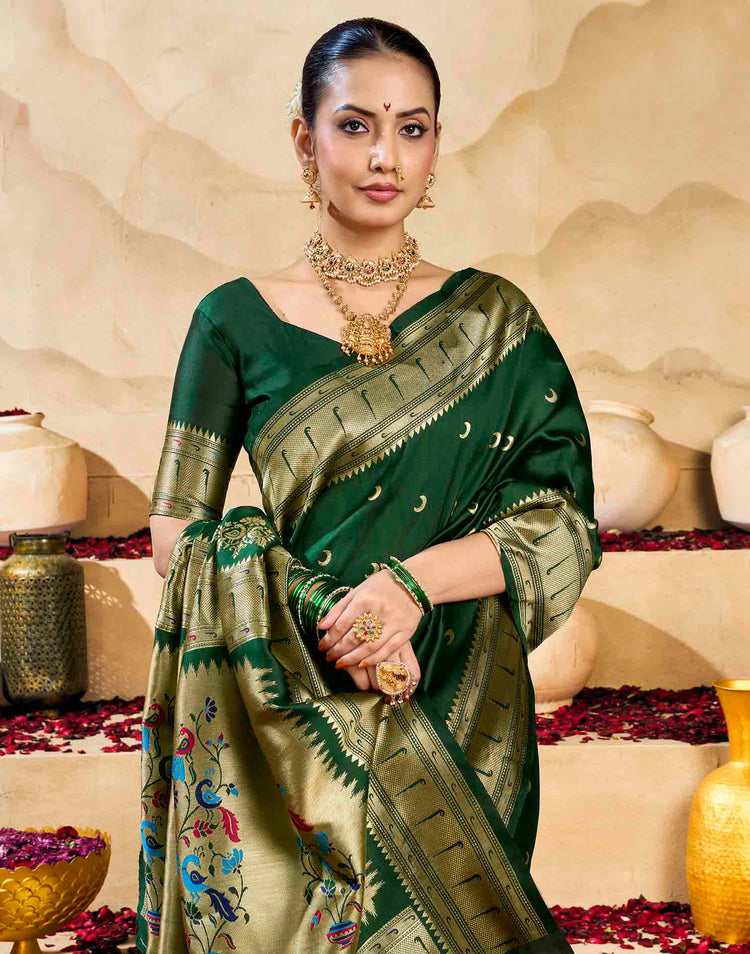 Dark Green Silk Woven Paithani Saree