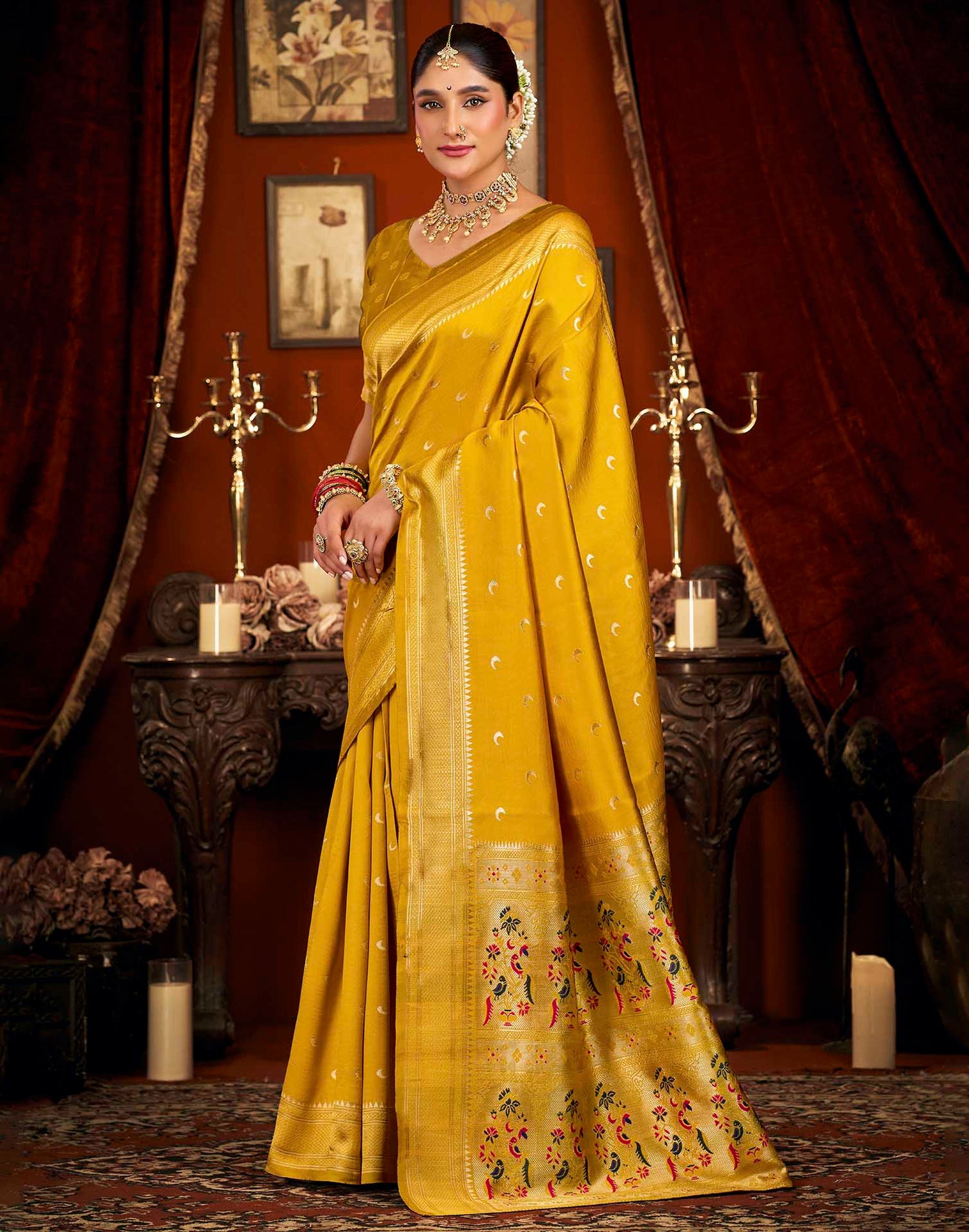 Yellow Silk Woven Paithani Saree