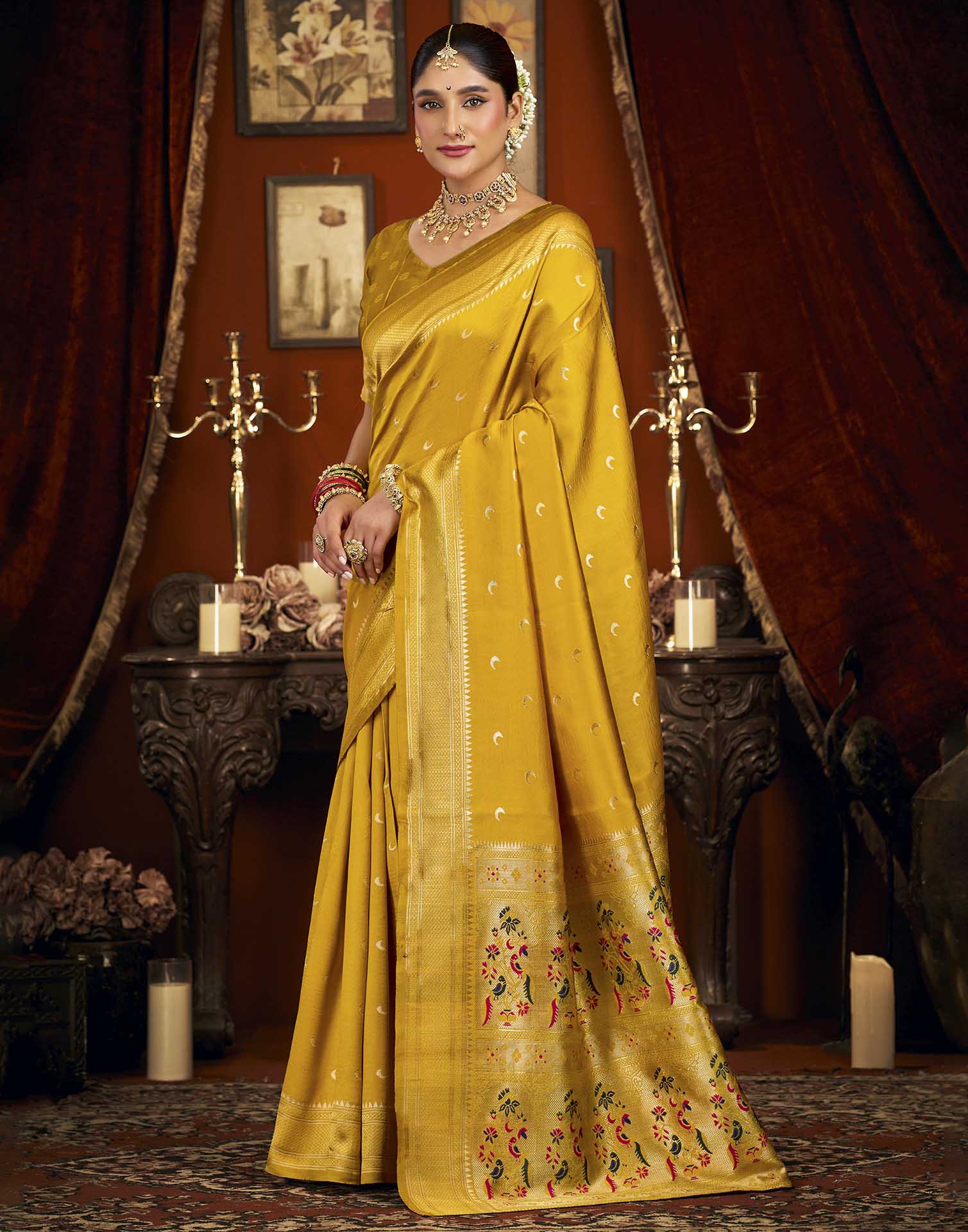 Yellow Silk Woven Paithani Saree
