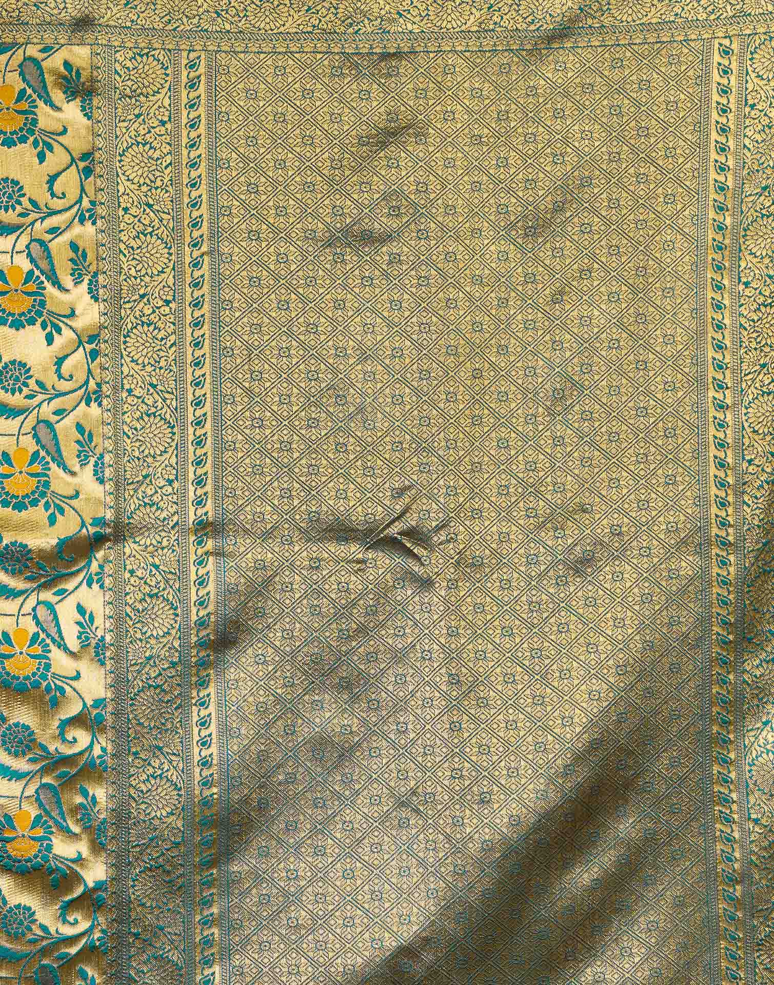 Teal Blue Silk Woven Banarasi Saree