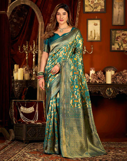 Teal Blue Silk Woven Banarasi Saree