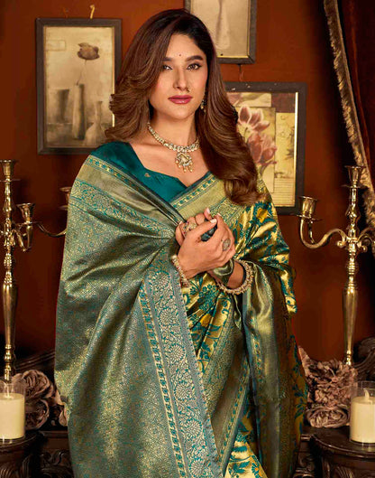 Teal Blue Silk Woven Banarasi Saree