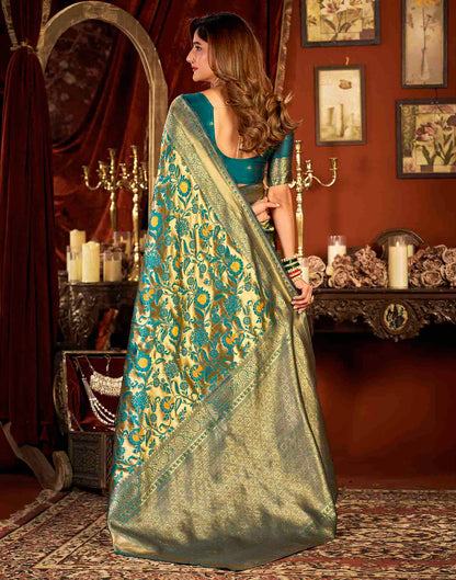 Teal Blue Silk Woven Banarasi Saree