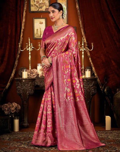Pink Silk Woven Banarasi Saree