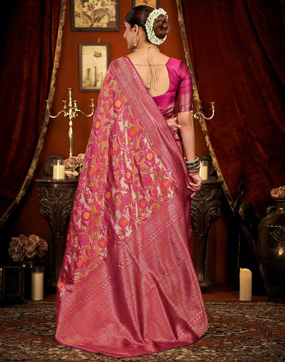 Pink Silk Woven Banarasi Saree