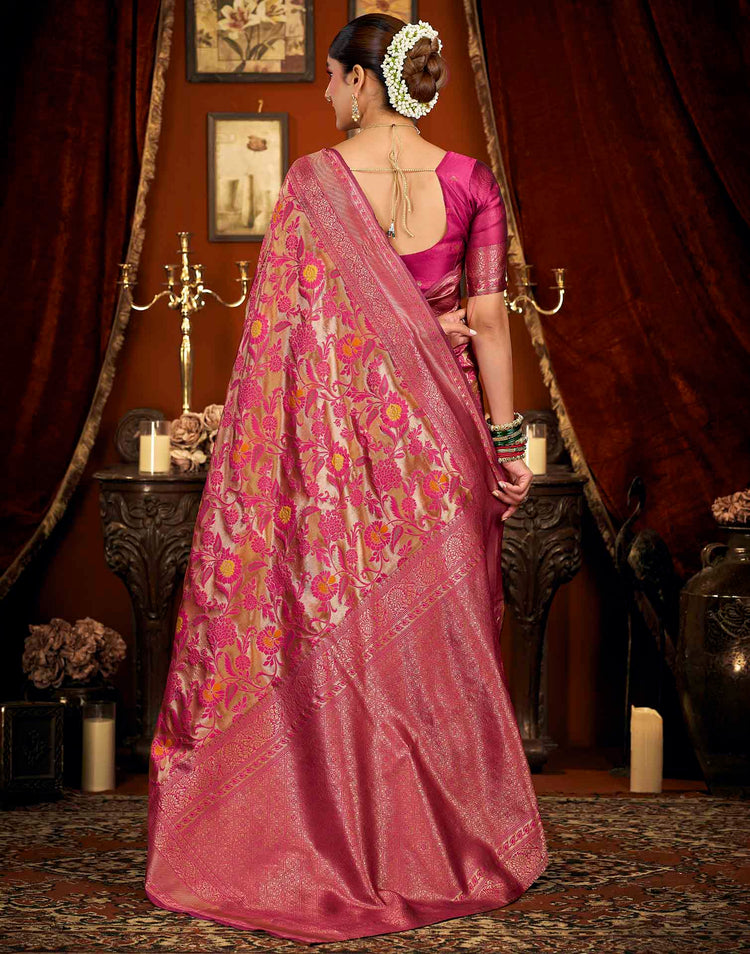 Pink Silk Woven Banarasi Saree