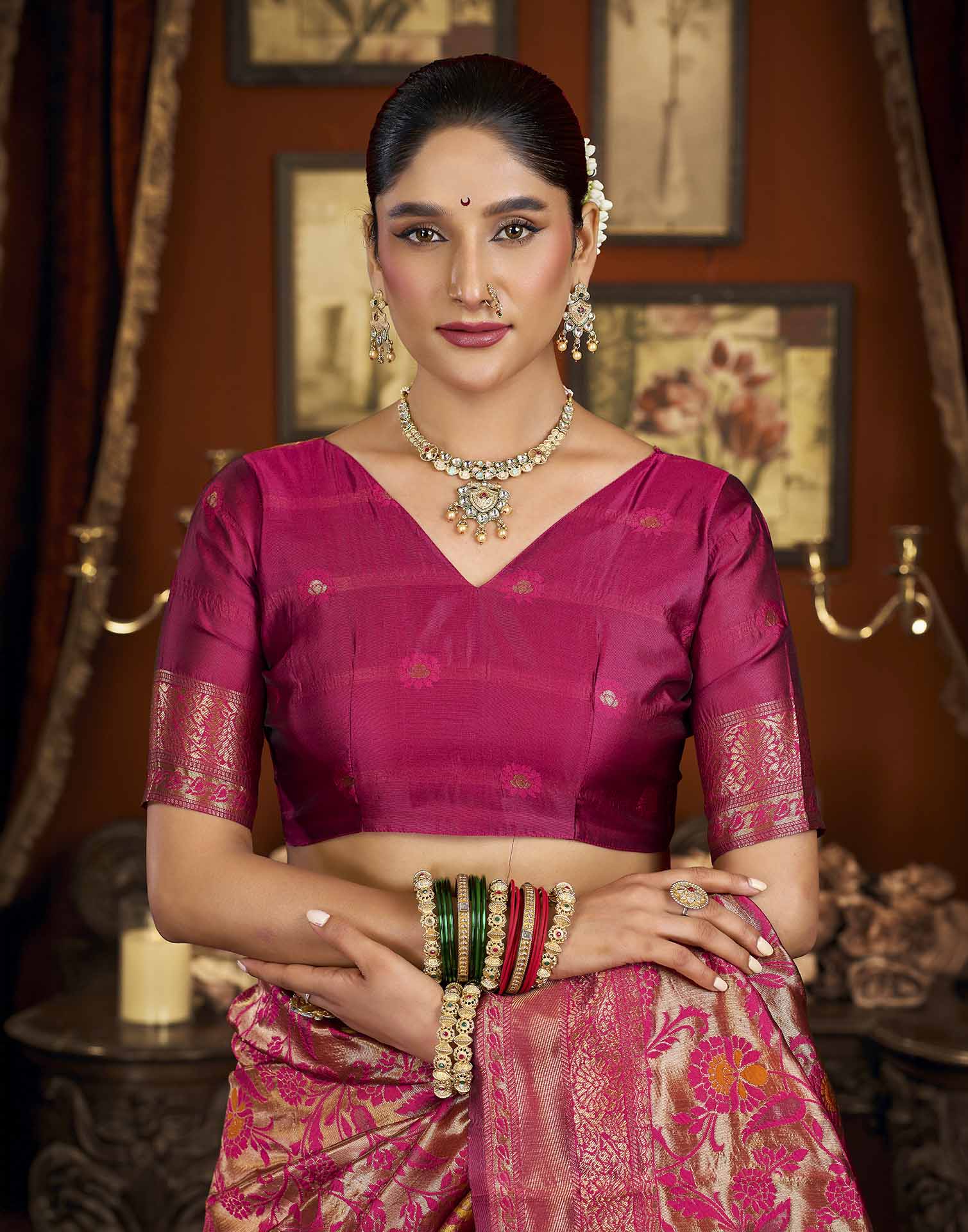 Pink Silk Woven Banarasi Saree