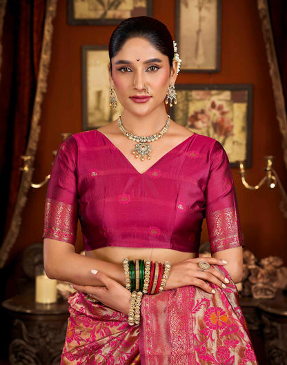 Pink Silk Woven Banarasi Saree