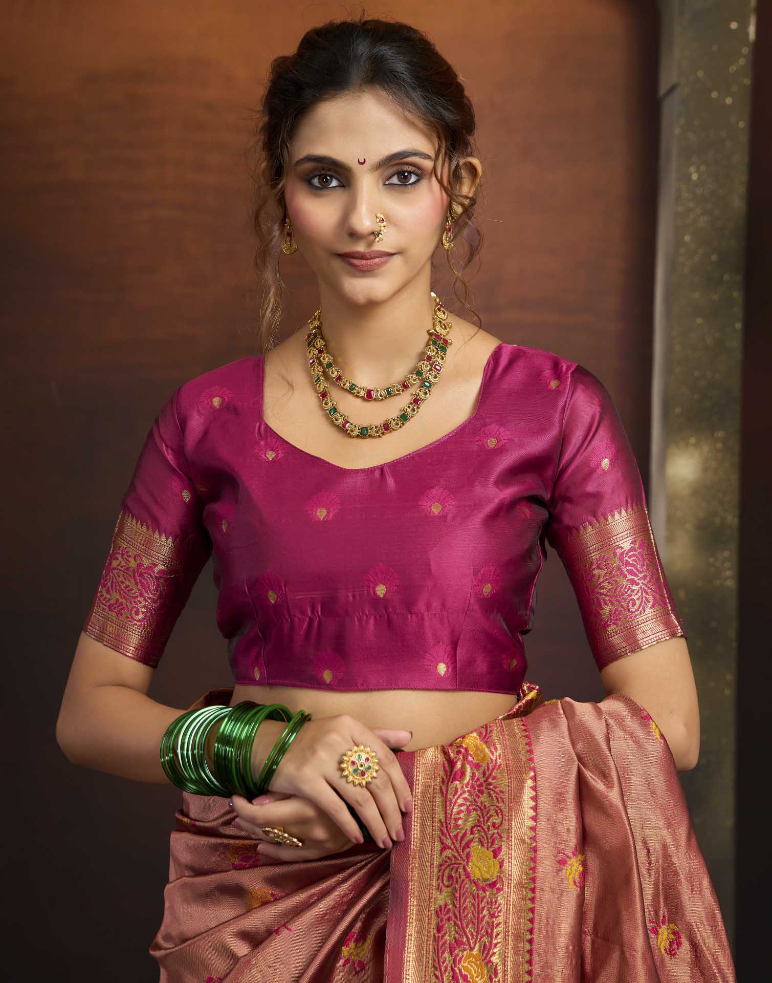 Rust Silk Woven Paithani Saree