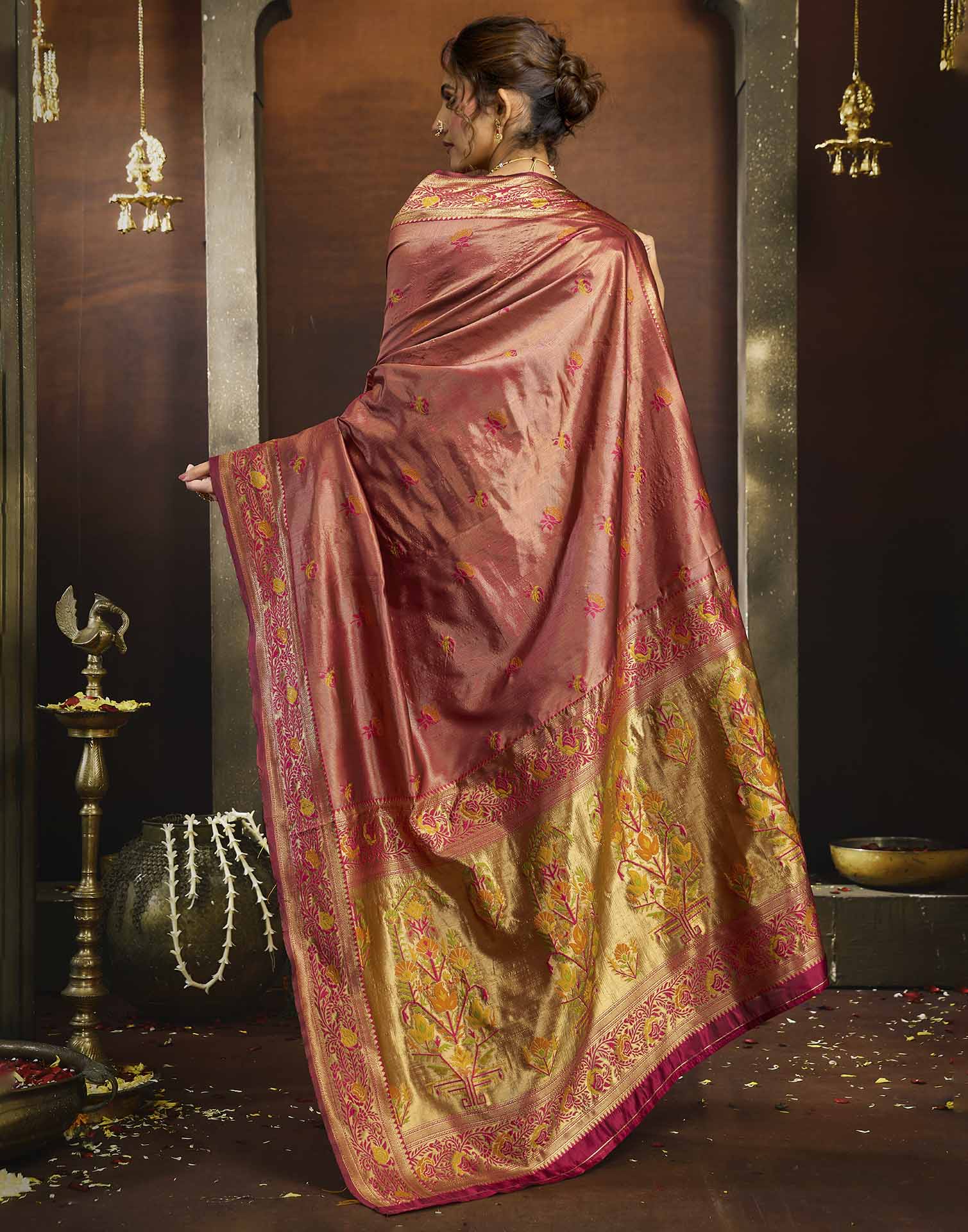 Rust Silk Woven Paithani Saree