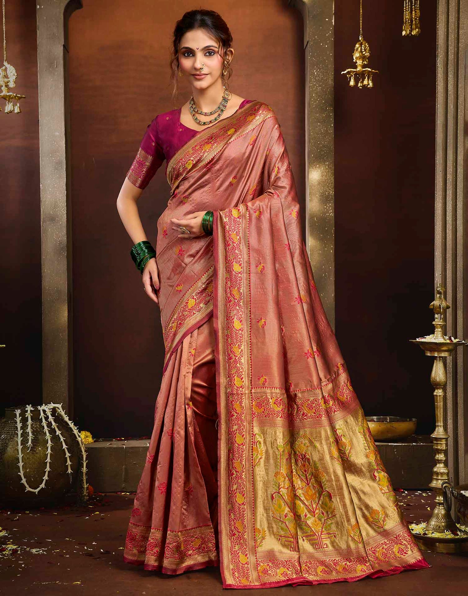 Rust Silk Woven Paithani Saree