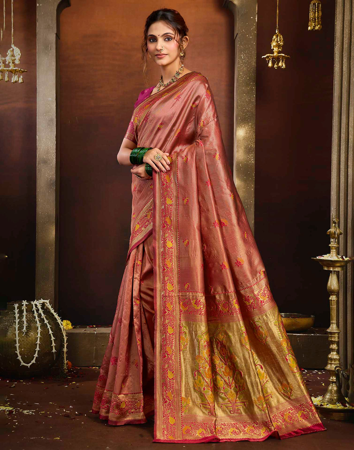 Rust Silk Woven Paithani Saree