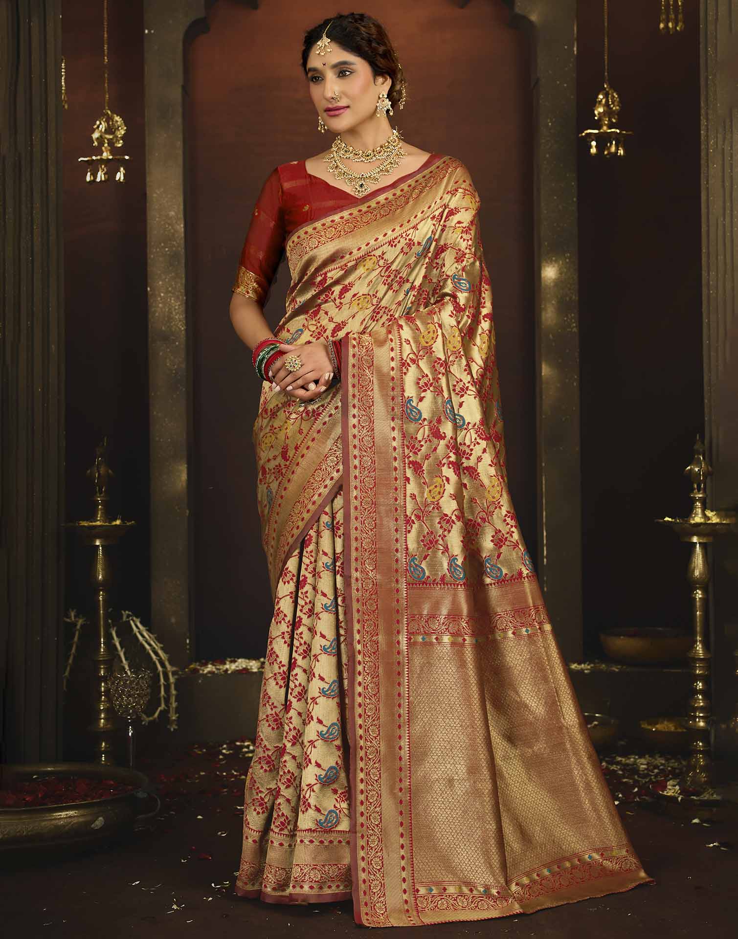 Red Silk Woven Banarasi Saree