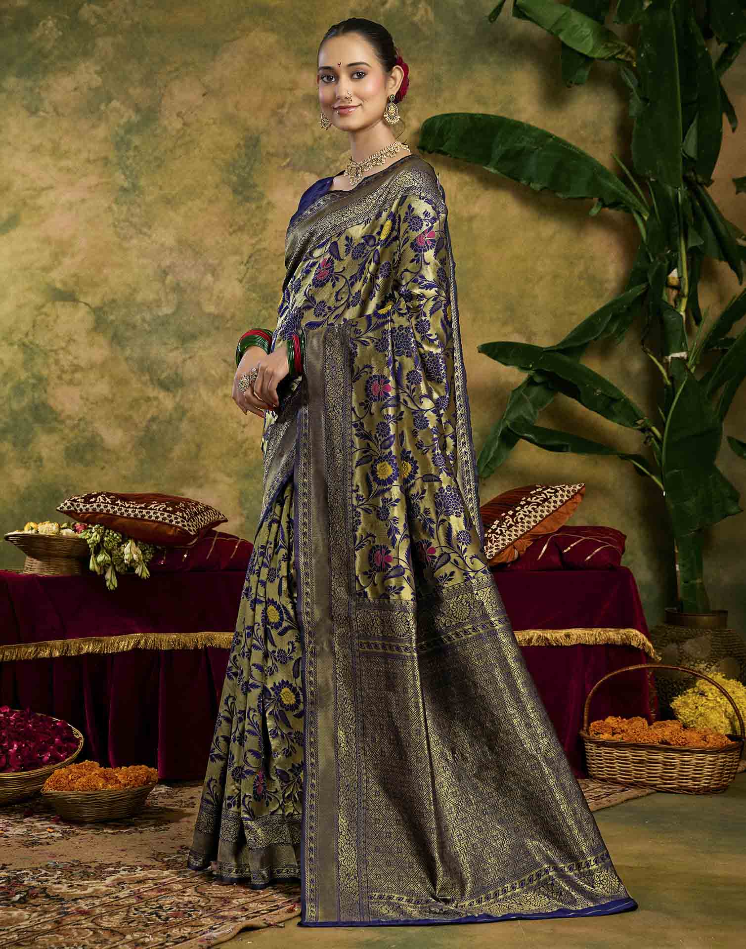 Navy Blue Silk Woven Banarasi Saree