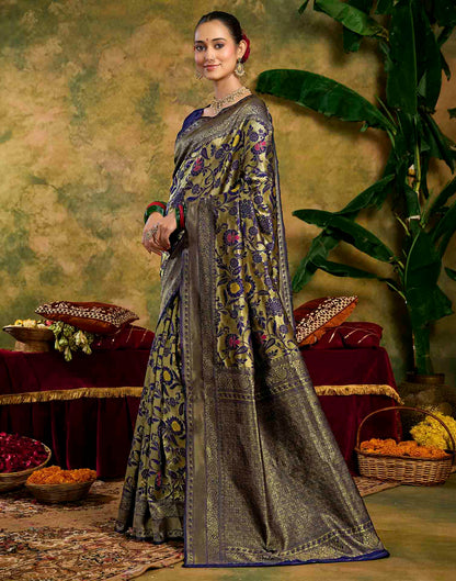 Navy Blue Silk Woven Banarasi Saree