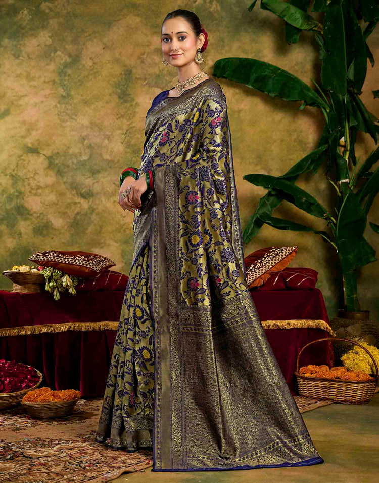 Navy Blue Silk Woven Banarasi Saree