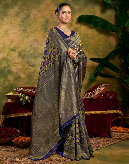 Navy Blue Silk Woven Banarasi Saree