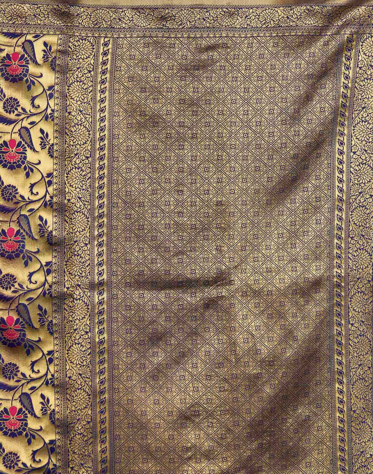 Navy Blue Silk Woven Banarasi Saree