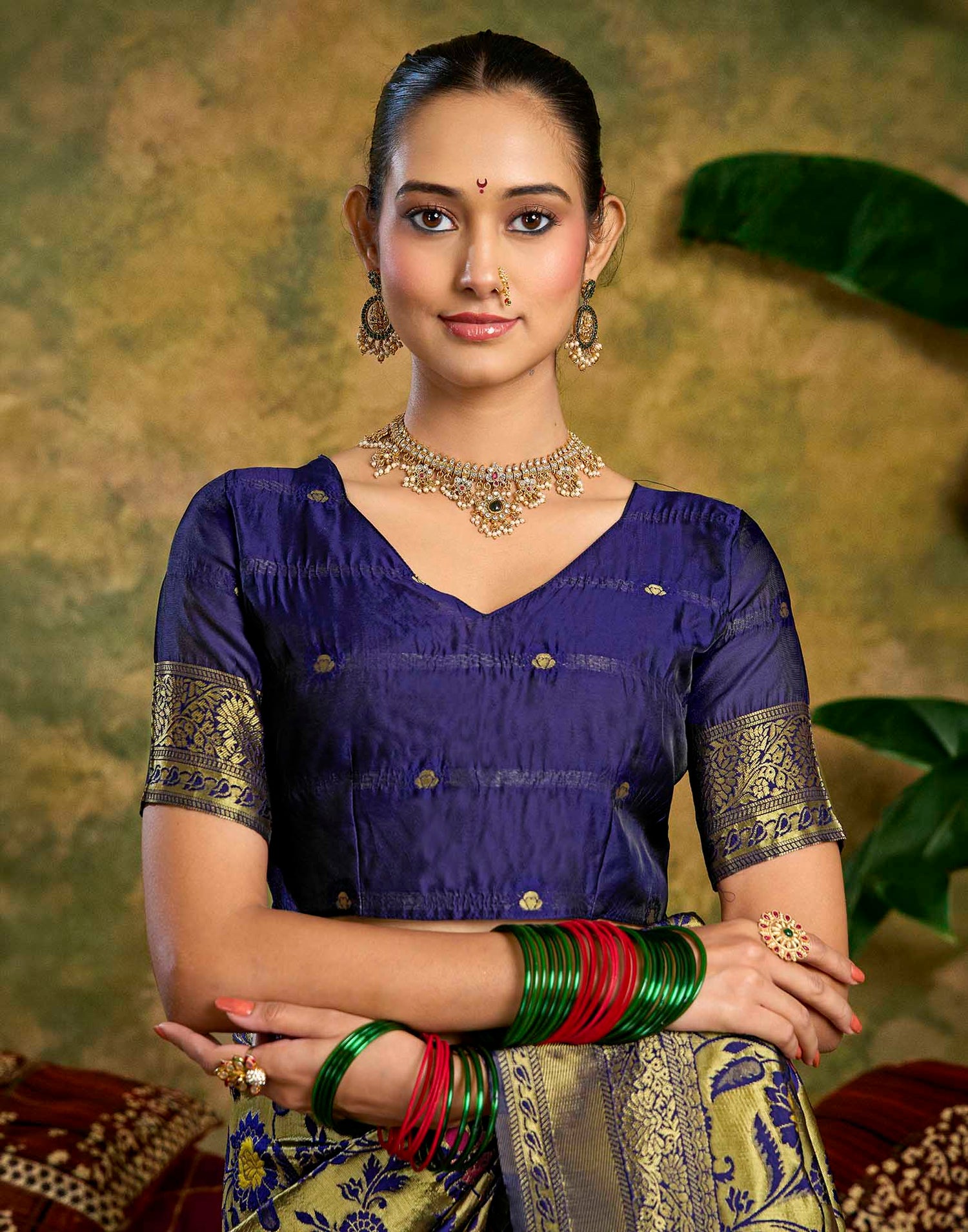 Navy Blue Silk Woven Banarasi Saree